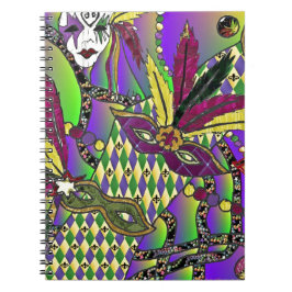 Caderno Espiral Máscaras de penas psicodélicas de Mardi Gras