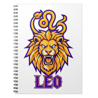 Caderno Espiral Mascote Dourado do Signo de Leão Gráfico