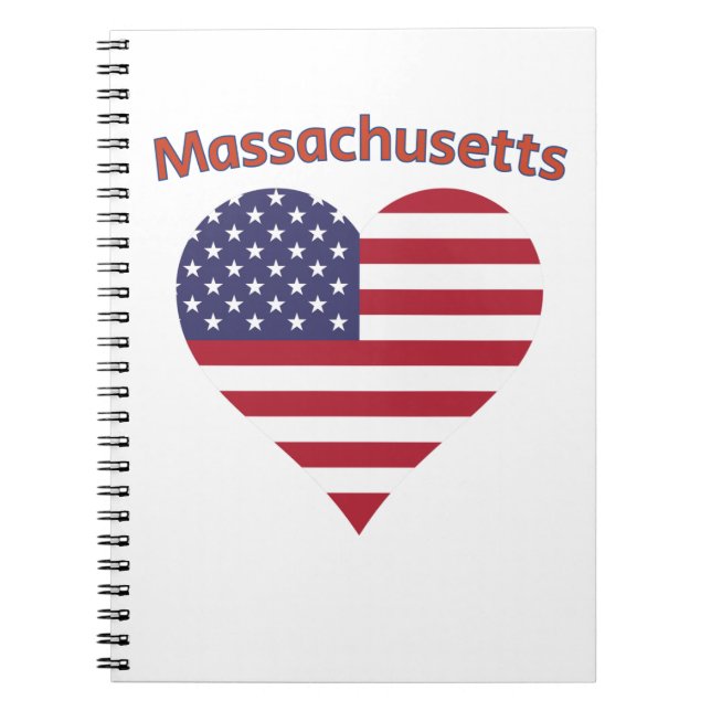 Caderno Espiral Massachusetts American Flag Heart (Frente)