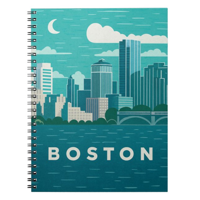 Caderno Espiral Massachusetts Night Cityscape | Boston City (Frente)