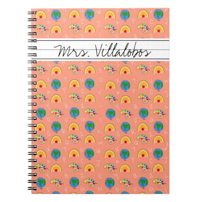 Caderno Espiral Material escolar de coral e o alfabeto (Frente)