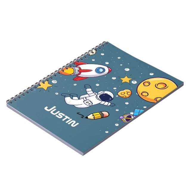 Caderno Espiral Material Escolar Personalizado de Astronauta Espac (Left Side)