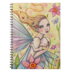 Caderno Espiral Maternidade Fada Mãe e Bebê Ilustração