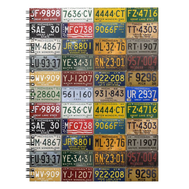Caderno Espiral Matrículas de Michigan de uma era pesada (Frente)