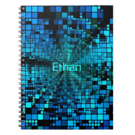 Caderno Espiral Matriz de pixels azuis | Notebook espiral personal