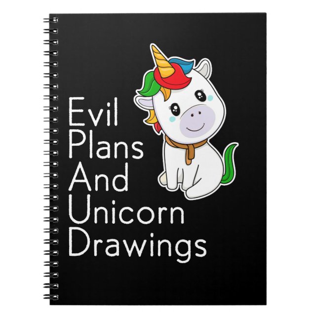 Caderno Espiral Mau planos e desenhos de unicórnio (Frente)