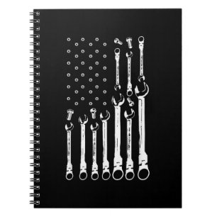 Caderno Espiral Mecânico do carro de bandeira Patriótica Americano
