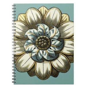 Caderno Espiral Medalha Floral Ornamentado sobre fundo azul claro