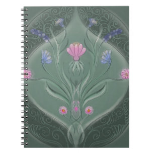 Caderno Espiral Medalhão Floral Art Nouveau