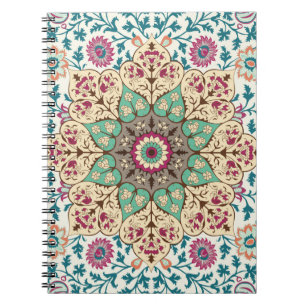 Caderno Espiral Medallion Vintage, padrão multicolorido em turco,