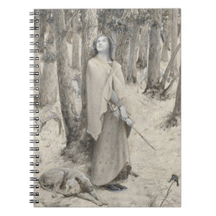 Caderno Espiral Medieval Lady Warrior Forest Monocromo Art