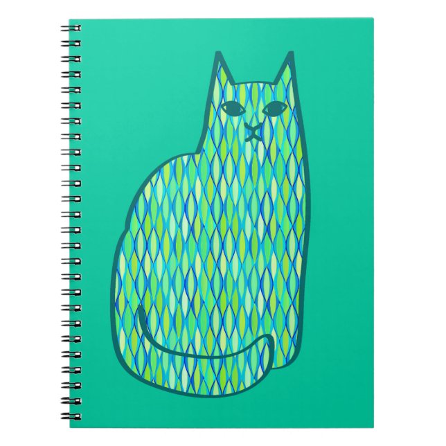 Caderno Espiral Médio-século Moderno Gato, Casa da Moeda e Verde l (Frente)