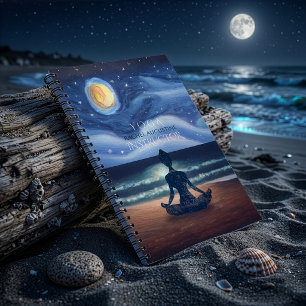 Caderno Espiral Meditação pacífica de ioga em lua, Sky Ocean Beach