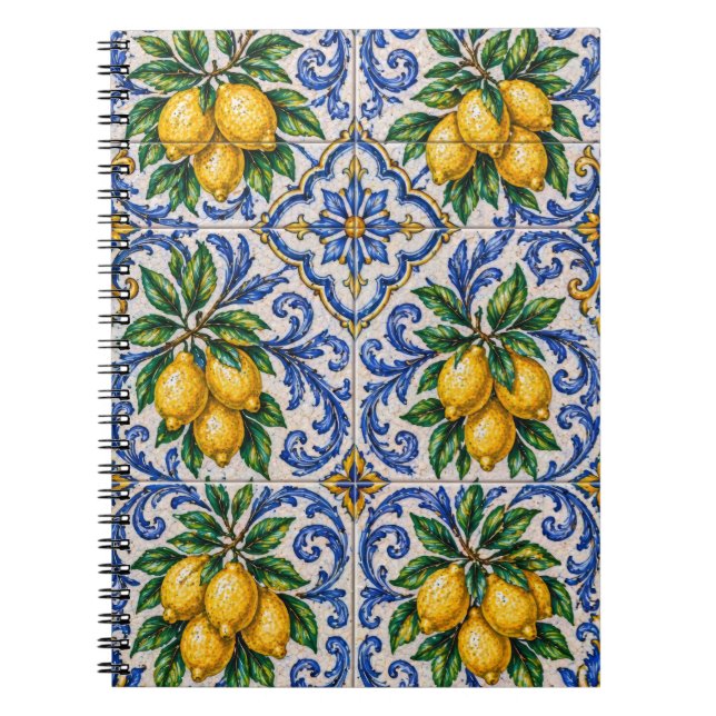 Caderno Espiral Mediterranean Lemon Azulejo Tile (Frente)