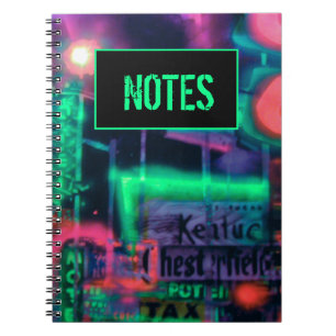Caderno Espiral Medley de Luzes de Neon Abstrato verde roxas