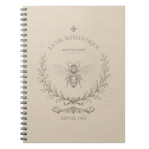 Caderno Espiral Mel Bee Favo de Mel Francês País Vintage Rústico