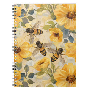 Caderno Espiral Mel Bee Honeycomb Flor Padrão