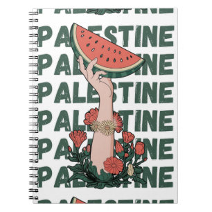 Caderno Espiral melancia, flores e texto palestino Repetir