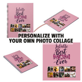 Caderno Espiral Melhor Mãe do Mundo Colagem de Fotos Floral Rosa