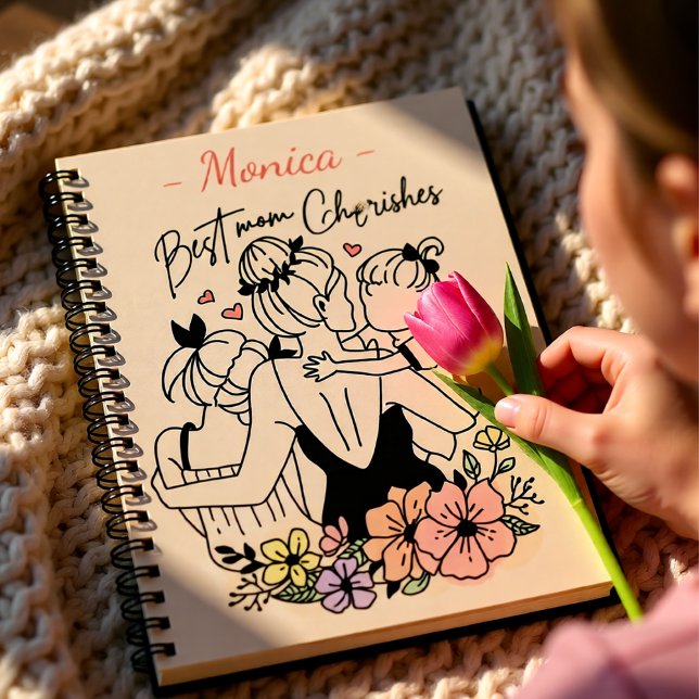 Caderno Espiral Melhor Mãe do mundo mamãe, crianças e flores perso (Best Mom Ever Mother and Children Floral Notebook)