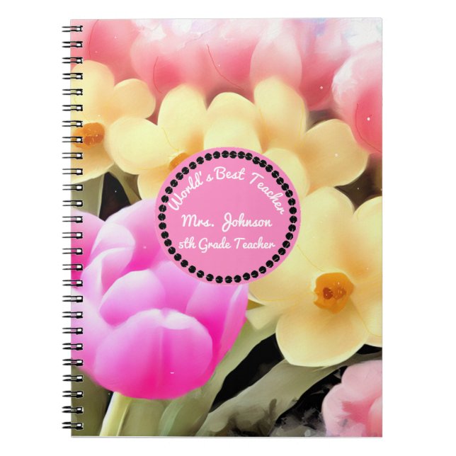 Caderno Espiral Melhor Professora Floral Personalizada (Frente)