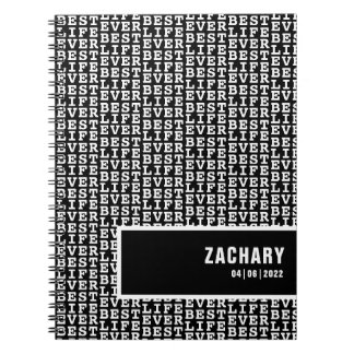 Caderno Espiral Melhor vida de preto com texto branco personalizad