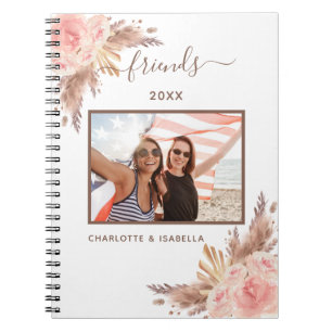 Caderno Espiral Melhores fotos de amigos pampas rosa floral branco