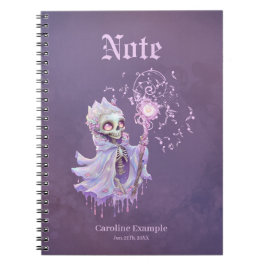 Caderno Espiral Melodias mágicas do esqueleto roxo giro.