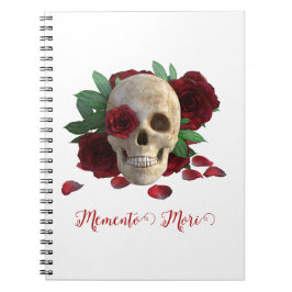 Caderno Espiral Memento Mori. Caveira com rosas vermelhas