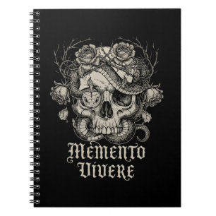 Caderno Espiral Memento Vivere Caveira Gótica com Cobra e Rosas