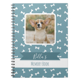 Caderno Espiral Memória de Foto de Osso de Cachorro Azul Empoeirad