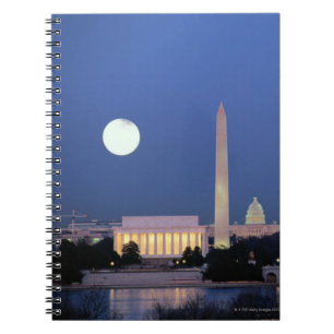 Caderno Espiral Memorial de Lincoln, monumento de Washington, E.U.