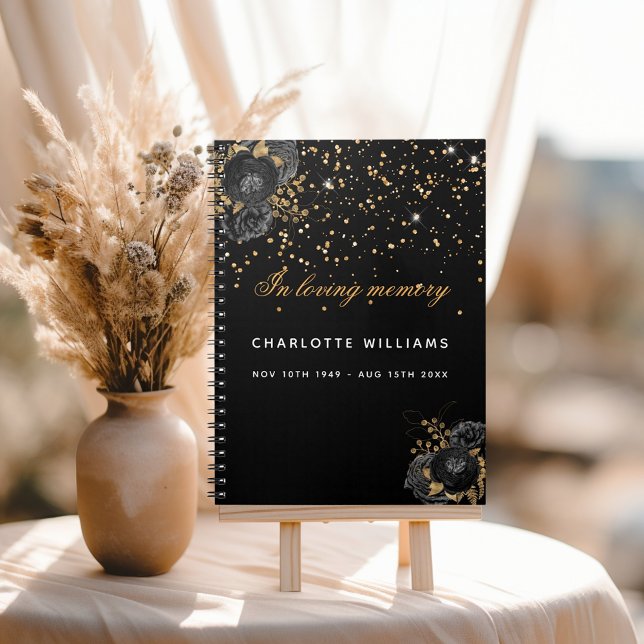Caderno Espiral Memorial do livro de convidados funerário negro de (Criador carregado)