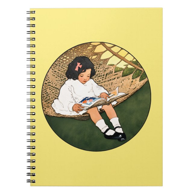 Caderno Espiral Menina Antiga Lendo em uma Rede  (Frente)