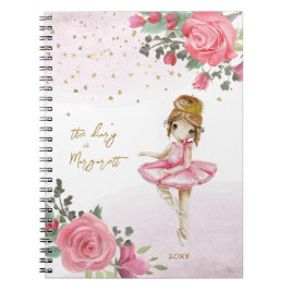 Caderno Espiral Menina Ballet Floral Rosa Seu Diário Diário Adoráv