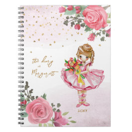 Caderno Espiral Menina Ballet Floral Rosa Seu Diário Diário Delica