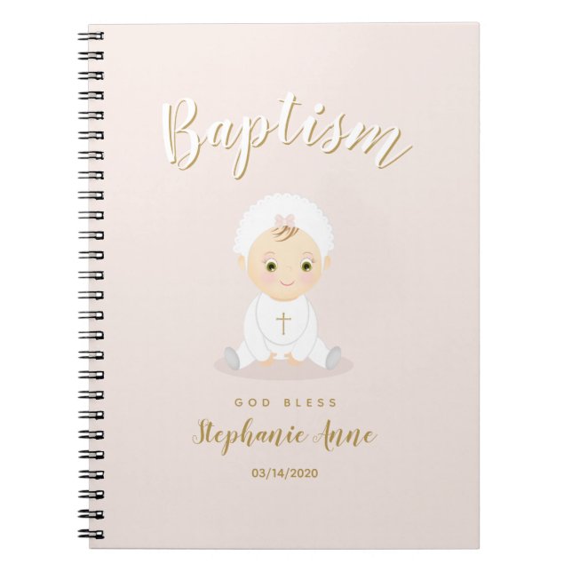 Caderno Espiral Menina Batismo com Bonnet (Frente)