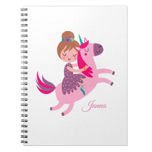 Caderno Espiral Menina Blondie Linda Viajando em Unicórnio