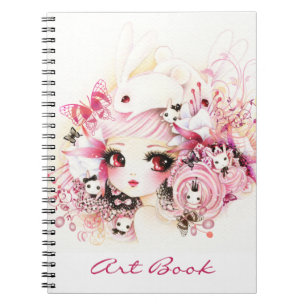 Caderno Espiral Menina bonita com coelhos bonitos