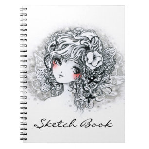 Caderno Espiral Menina bonita do anime em preto e branco