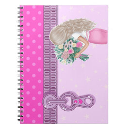 Caderno Espiral Menina bonita e monograma elegante design floral c