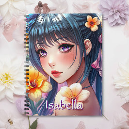 Caderno Espiral Menina bonito de animação com Daffodils personaliz