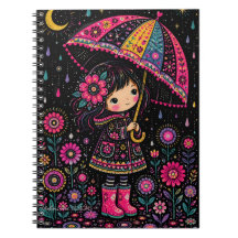 Menina Caprichosa com Guarda-Chuva Floral Noite Es