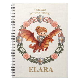 Caderno Espiral Menina Cavaleiro Caprichosa e Dragão Primeiro Aniv