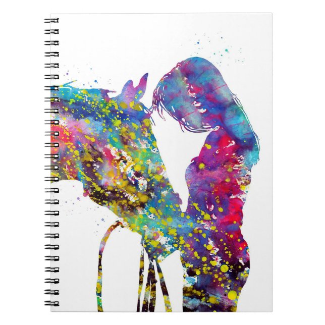 Caderno Espiral Menina com Cavalo Colorida (Frente)