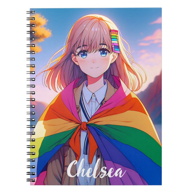 Caderno Espiral Menina de animação com LGBTQIA+ Cabo Personalizado (Frente)