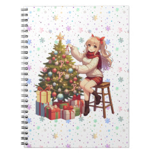 Caderno Espiral Menina de Anime Bonita aparando a árvore