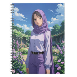 Caderno Espiral Menina de Animes Vestindo Scarf Roxo