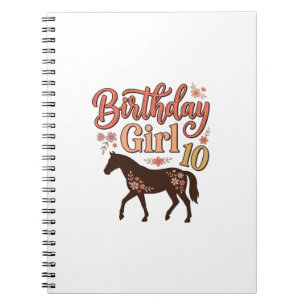 Caderno Espiral Menina de Aniversário 10 Cavalo Floral Desenho Vet