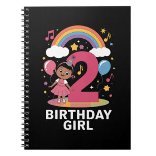 Caderno Espiral Menina de Dois Anos de Idade Festa de Aniversário 